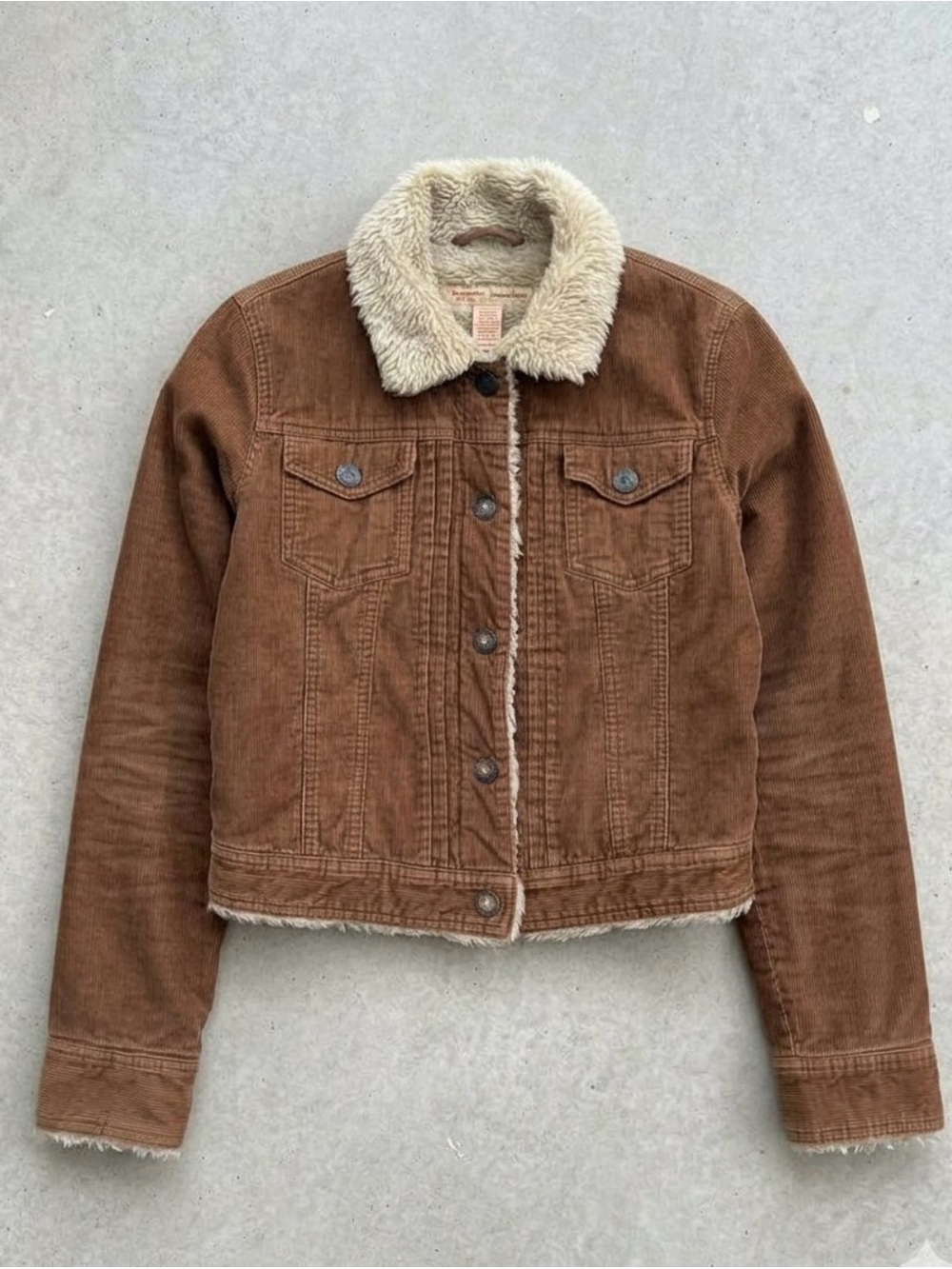 Abercrombie & Fitch Womens M Brown Corduroy Sherpa Lined Trucker Jacket Y2K VTG
